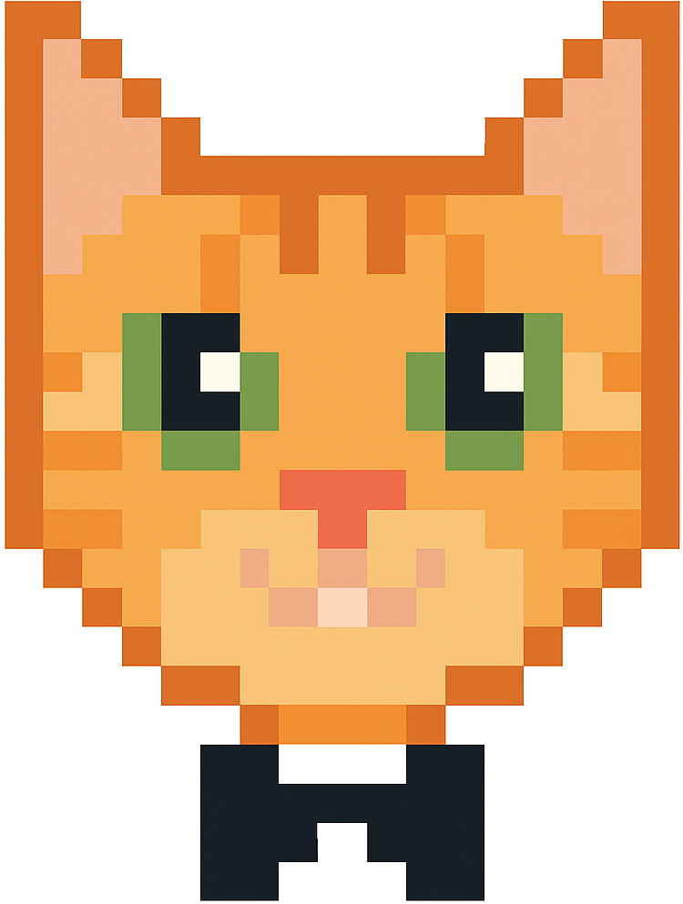 8-bit cat wearing a bowtie